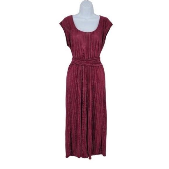 Anthropologie Maeve Sonata Wine Pleated Wide Leg Cropped Jumpsuit Size 4 - Picture 2 of 8